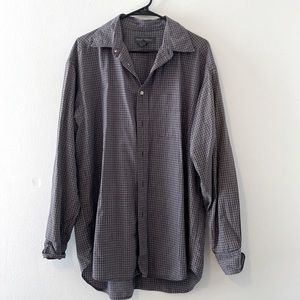 patterned blue/grey button up